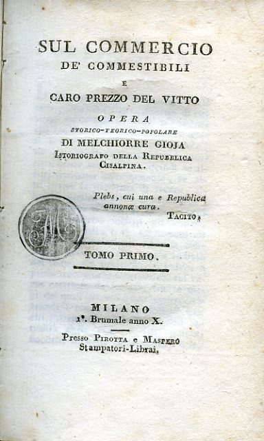 Sul Commercio de'Commestibili e caro prezzo del vitto. Opera storico …