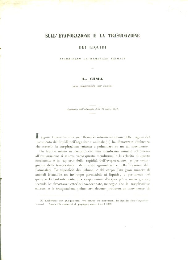 Sull'evaporazione e la trasudazione dei liquidi attraverso le membrane animali