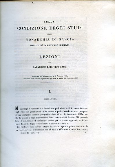 Sulla condizione degli studi nella Monarchia di Savoia sino all'età …