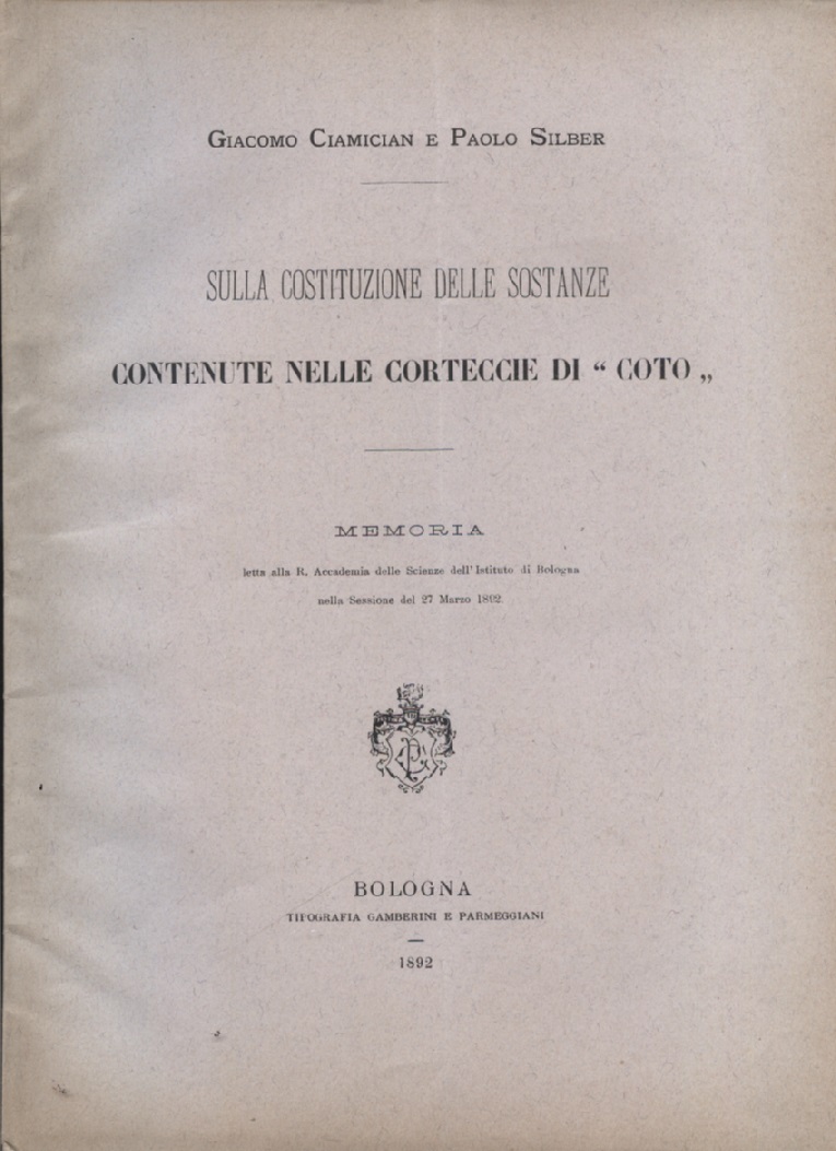 Sulla costituzione delle sostanze contenute nelle corteccie di 'coto'. Memoria …