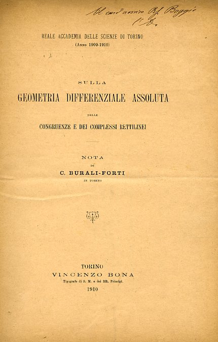 Sulla geometria differenziale assoluta delle congruenze e dei complessi rettilinei. …