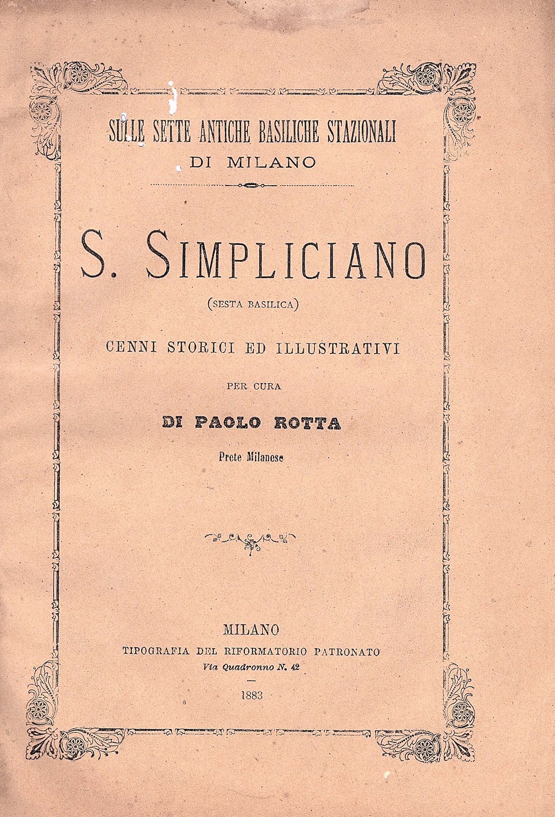 Sulle sette antiche basiliche stazionali di Milano. S. Simpliciano (sesta …