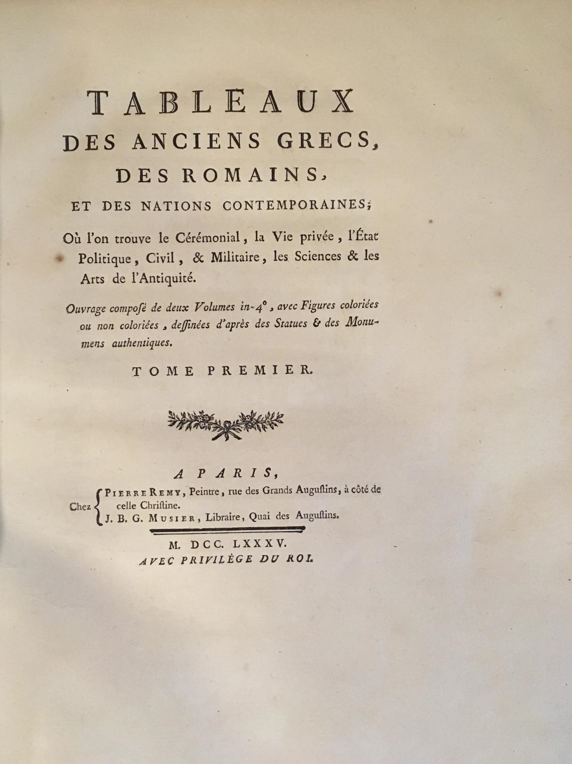TABLEAUX DES ANCIENS GRECS, DES ROMAINS, ET DES NATIONS CONTEMPORAINES; …