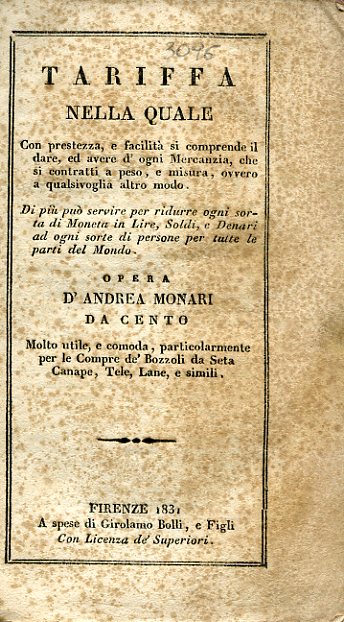 Tariffa nella quale con prestezza e facilità si comprende il …