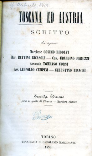 Toscana ed Austria. Scritto dai signori Marchese Cosimo Ridolfi - …