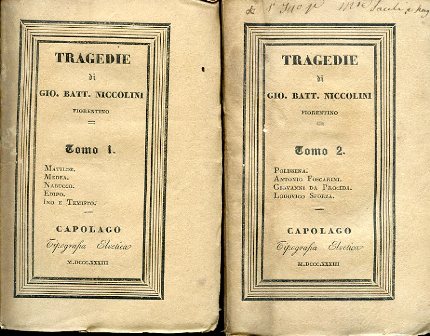 Tragedie. I. Matilde. Medea. Nabucco. Edipo. Ino e Temisto. II. …