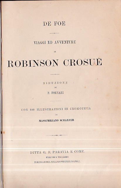 Viaggi ed avventure di Robinson Crosuè [i. e. Crusoe]. Riduzione …