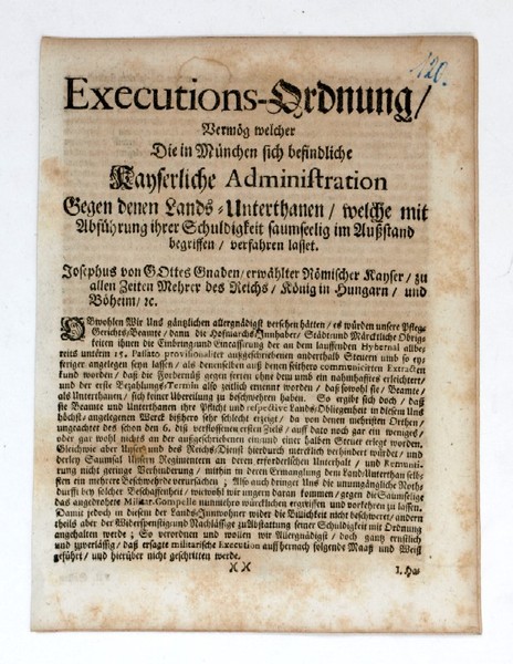 Executions-Ordnung, vermög welcher die in München sich befindliche Kayserliche Administration …
