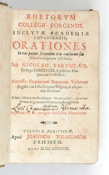 Rhetorum Collegii Porcensis, inclytae academiae Lovaniensis, orationes in tres partes …