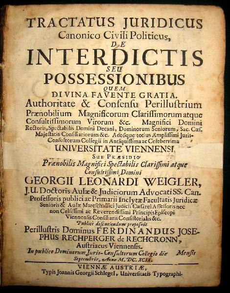 Tractatus juridicus canonico civili politicus de interdictis seu possessionibus quem …