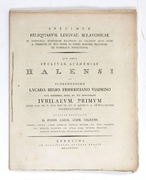 Specimen reliquiarum linguae Sclavonicae.