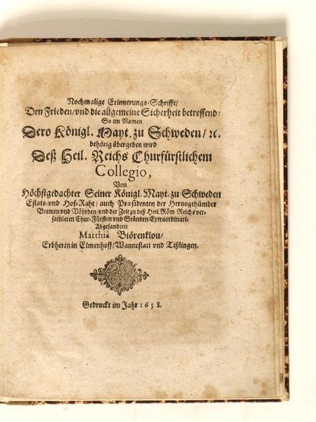 Nochmalige Erinnerungs-Schrifft, Den Frieden, und die allgemeine Sicherheit betreffend: So …