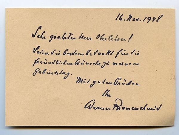 Eigenh. Briefkarte mit U.