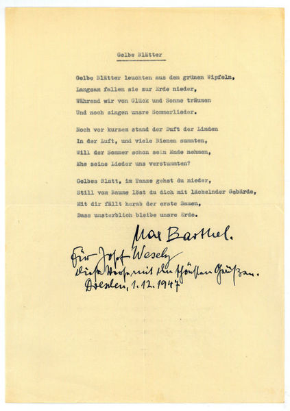 Ms. Gedicht mit eigenh. Zusatz und U.