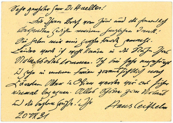 Eigenh. Postkarte mit U