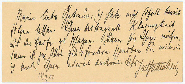 Visitkarte mit 5-zeiligem eigenh. Zusatz und U.