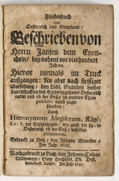 Fürstenbuch von Oesterreich und Steyrland: Beschrieben von Herrn Jansen dem …
