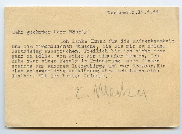 Ms. Postkarte mit eigenh. U.