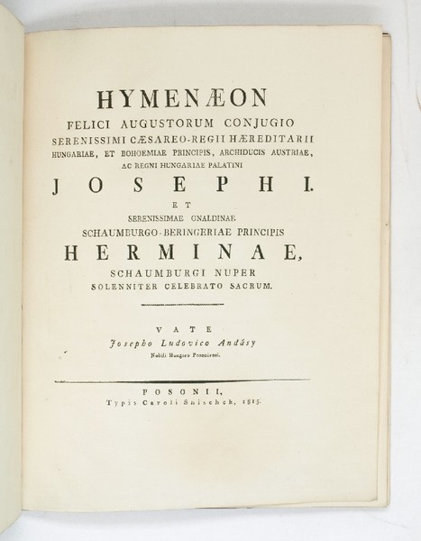 Hymenaeon felici augustorum conjugio [.] Josephi et [.] Herminae [.].