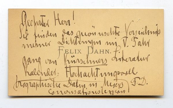 Eigenh. Billett mit Initialen.