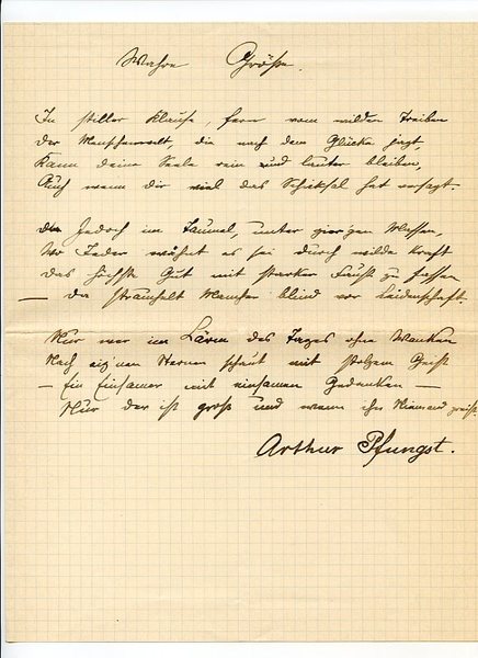 Wahre Größe. Eigenh. Gedicht (12 Zeilen) mit U.