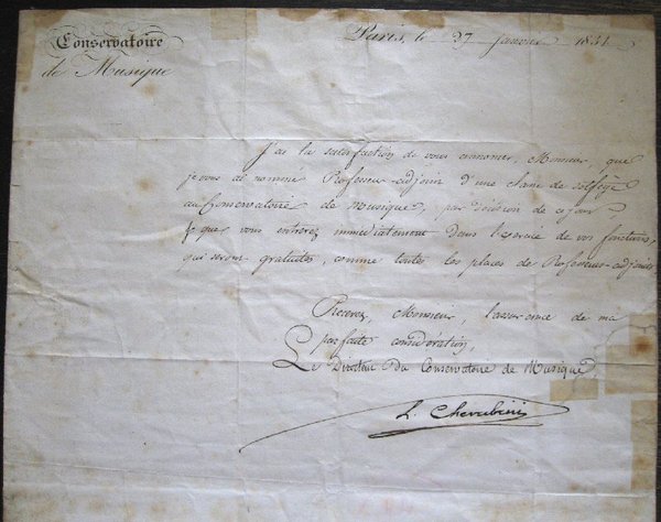 Letter signed ("L. Cherubini").