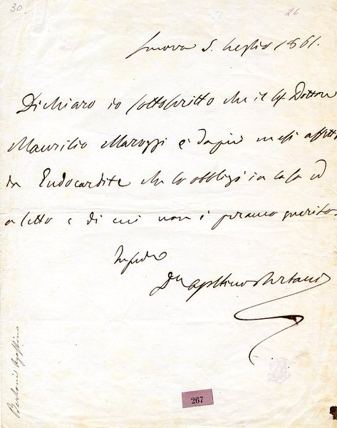 Eigenh. Brief mit U. ("Agostino Bertani").