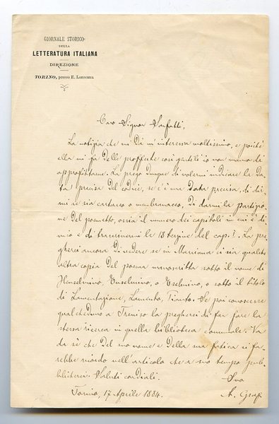 Eigenh. Brief mit U. ("A. Graf").