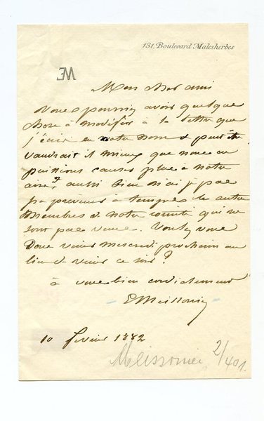 Eigenh. Brief mit U. ("EMeissonier").