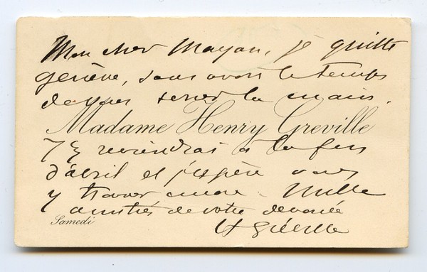Visitkarte mit einigen eh. Zeilen und U. ("H. Greville").