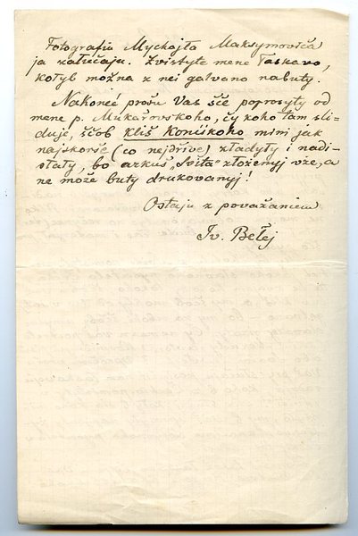 Eigenh. Brief mit U. ("Iv. Belej").