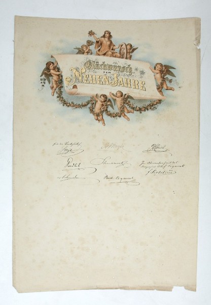 Neujahrs-Glückwunschadresse des Beamtenstabs der österreichischen Staatseisenbahn-Gesellschaft für Leopold Bresson zum …