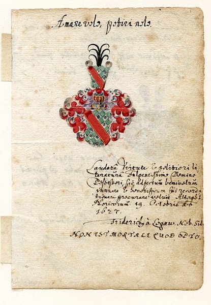 Autograph quotation signed ("Friderichus à Logaw Nob[ilis] Sil[esius]").