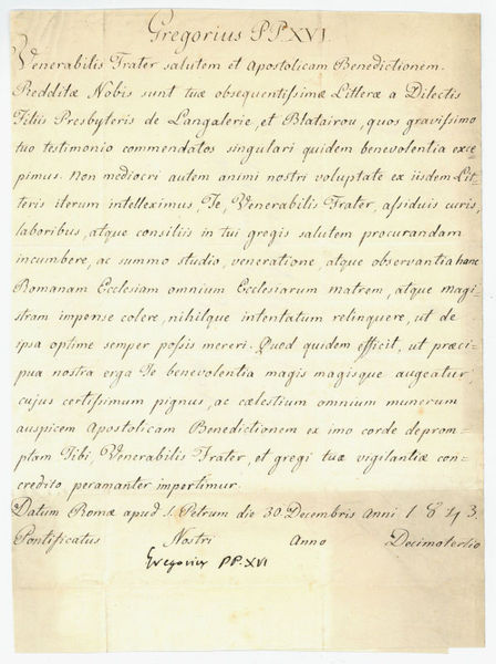 Brief mit eigenh. U. ("Gregorius PP. XVI").