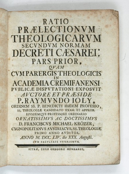 Ratio praelectionum theologicarum secundum normam decreti Caesarei: pars prior, quam …