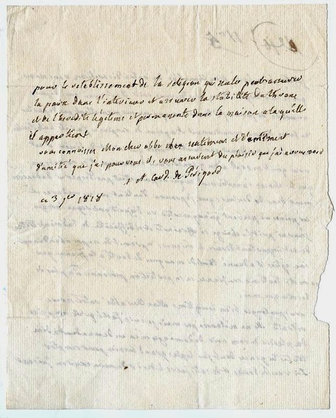 Autograph letter signed ("+ A. Card. de Périgord").