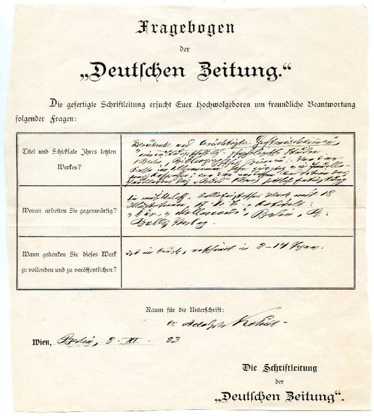 Eigenh. ausgefüllter Fragebogen mit U.