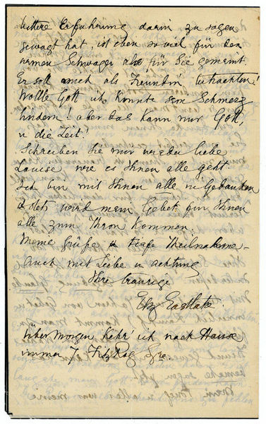 Eigenh. Brief mit U. ("Elz Eastlake").