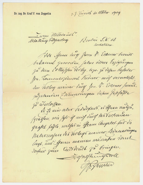 Eigenh. Brief mit U. ("GvZeppelin").