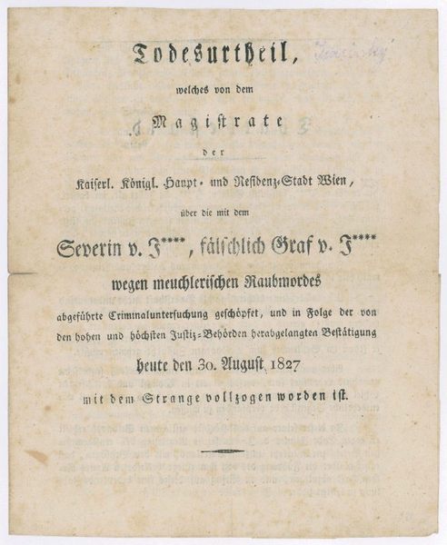Todesurtheil, welches von dem Magistrate der Kaiserl. Königl. Haupt- und …