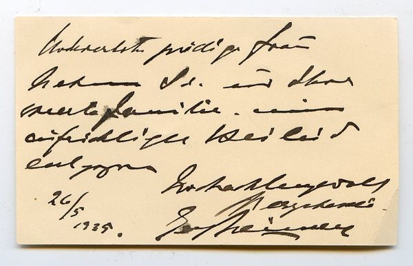 Visitkarte mit einigen eigenh. Zeilen und U.