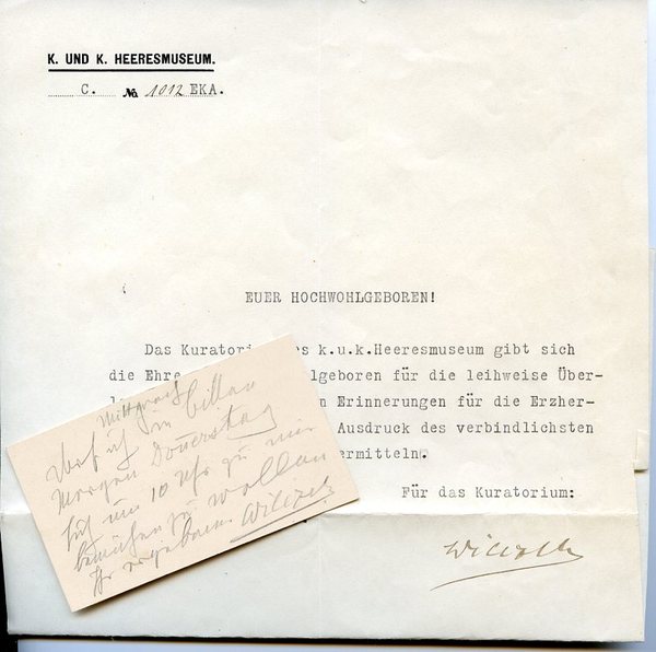 Ms. Brief mit eigenh. U. und Visitenkarte mit einigen eh. …