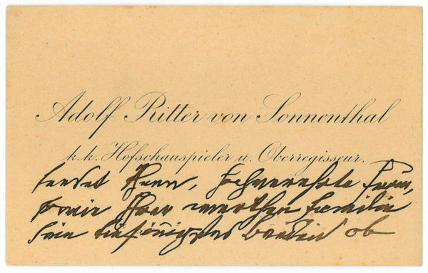 Visitenkarte mit drei eigenh. Zeilen.