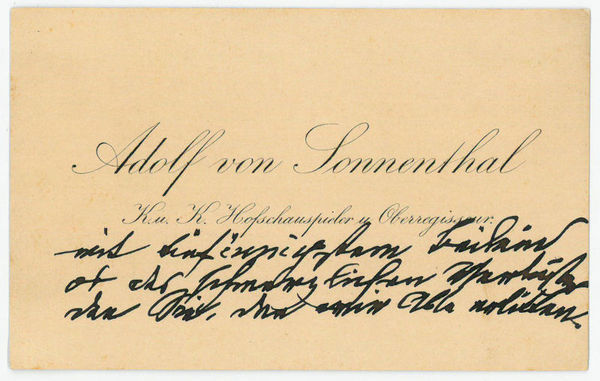 Visitenkarte mit drei eigenh. Zeilen.