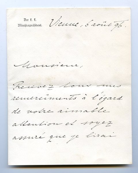 Eigenh. Brief mit U. ("Badeni").