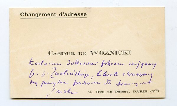 Visitenkarte mit einigen eigenh. Zeilen.