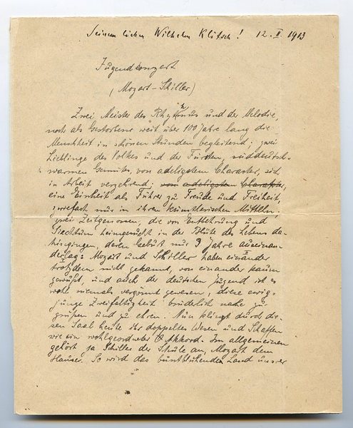 Jugendkonzert | (Mozart - Schiller). Eigenh. Manuskript mit U.