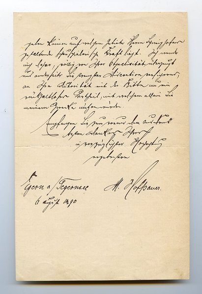 Eigenh. Brief mit U. ("M. Hofpauer").
