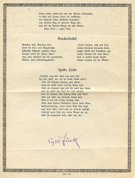 Gedr. Programm mit eigenh. U. ("Egid Filek").