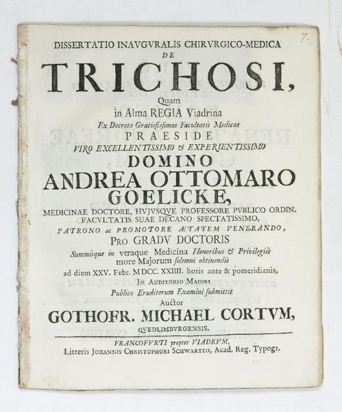Dissertatio inauguralis chirurgico-medica de trichosi.